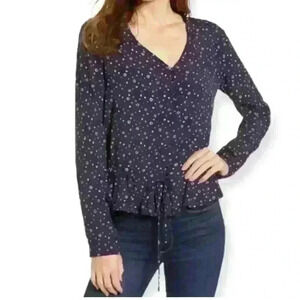 Rails Beaux Ruffle Waist on Navy Foulard Blouse, Size Small